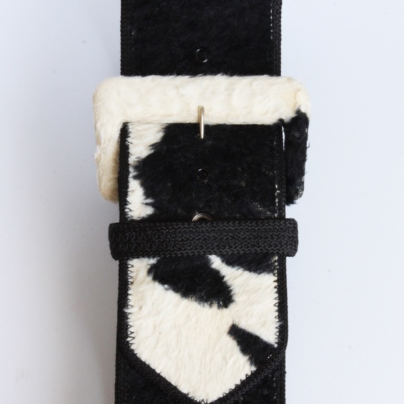 Vintage Norma Kamali OMO Cow Print Wide Belt Black White Faux Fur Leather 90s main image 11